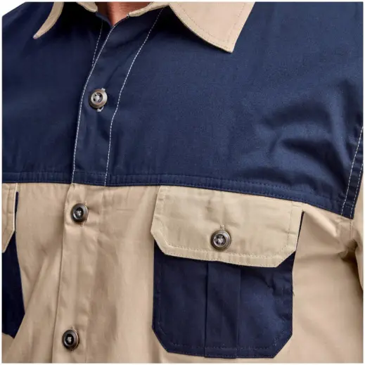 Mens Short Sleeve Serengeti 2-Tone Bush Shirt Stone Close Up
